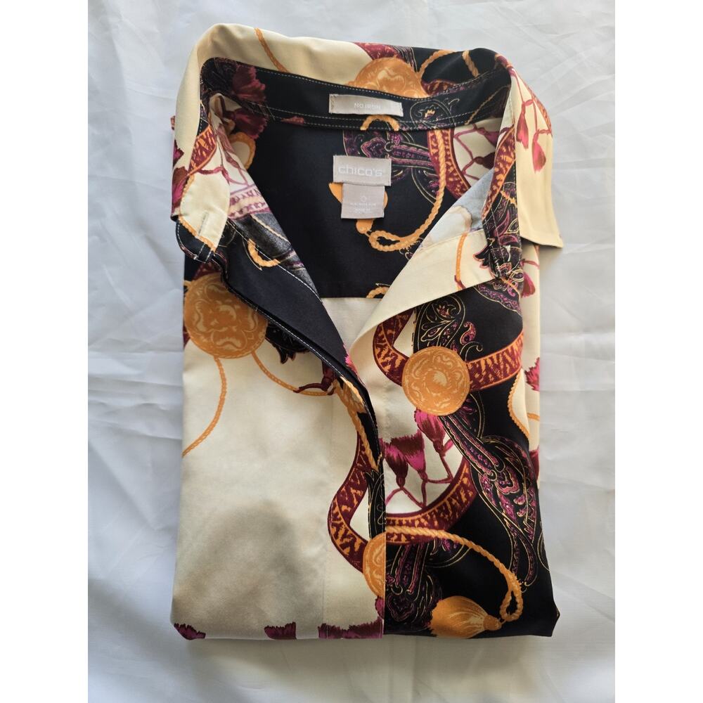 Chico's no iron button-up blouse geometric print 100% Cotton US 4/6 - Picture 4 of 7